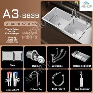 [SG Seller]Kitchen Sink Silver Stainless Steel Nano Double BowlFast shipping