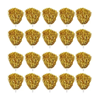 KATHRYNSON 20PCS PET Cheerleading Pom Metallic Foil Handle Cheering Hand Flowers Poms Pure Cheerleader Pompoms For Sports Party