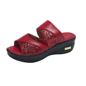 [Free Shipping] Plus-Size Wedge Fish-Mouth Sandals For Women New Summer Style Thick-Soled Platform Sequin Beach Slide Sandals