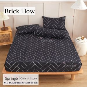 SPRINGO Geometric Design Fitted Bedsheet Set 880 Thread Count 2in1 Single 4in1 Queen King Black Series Bedsheet B#4 BBA