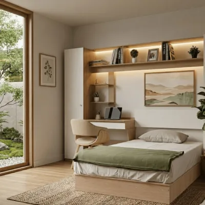 KIRANA Havana - Set Kamar Tidur Kayu Divan 100 120 Meja Rak Buku Lemari Pakaian Minimalis