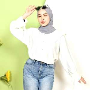 Kemeja Blouse Youfi Kerah Collar Polo Linen Ruffle Belakang