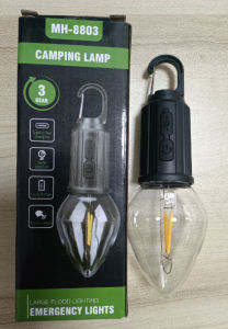 Portable LED Camping Light Bulb with Hook Lighting Lantern Type-C Charging Waterproof Outdoor Lamp for Hiking Fishing