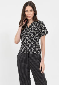Overlap Tie Waist Floral Printed Blouse Top