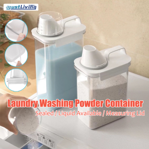 JustLiving Hộp Đựng Bột Giặt 2300ML Có Nắp Đo Hộp Đựng Chất Tẩy Rửa Dạng Lỏng Bằng Nhựa Kín Có Tay Cầm Hộp Đựng Ngũ Cốc Chống Ẩm Gia Dụng Hộp Đựng Thực Phẩm