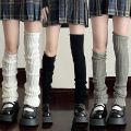 1 Pair Japanese Style JK Uniform Over Knee Leg Warmers White Stocking Spring Summer Thin Calf Cover Knitted Stockings. 