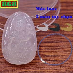 Mặt dây chuyền Phật Phổ hiền mã não trắng 2.2 x 3.6cm 2.9 x 4.5cm kèm vòng cổ dây da xám + móc inox Phật bản mệnh