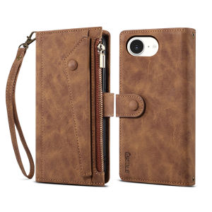 New 9 Cards Zipper Flip Leather Case For iphone 16E SE4 SE 2025 Wallet Book Mobile Phone Case With Free Rope Casing