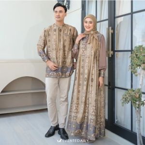 Ventedaily - Shanaya Couple Sarimbit Lebaran Gamis Kemeja Panjang Silk Baju Couple Kondangan Mewah