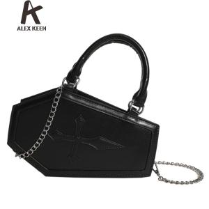 กระเป๋าสะพายไหล่สะพายพาดลำตัวหนัง PU แข็งแรงหญิงที่มีรูปทรงโลงศพแบบสบายๆและสายรัดปรับได้สำหรับสวมใส่สบาย