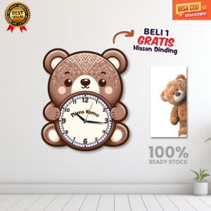 Grosir jam dinding Beli 1 GRATIS 1 hiasan dinding/jam dinding anak Tema Bear/jam dinding karakter anak /jam dinding aesthetic/Hiasan dinding/jam dinding