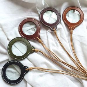 LITUILI MALL มือถือแบบมือถือ กระจกขยายขนาดเล็ก แบบพกพาได้ สายหนังแท้ สร้อยคอกระจกขยาย ชุดสวมคอ ง่ายต่อการใช้ จี้แว่นขยาย การตรวจสอบ