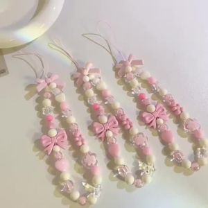 (HD1)1pcs Colorful Rhinestone Metal Ring Phone Stand/Fresh Pink Bead Heart Bow Phone Charm-Easy Carrying