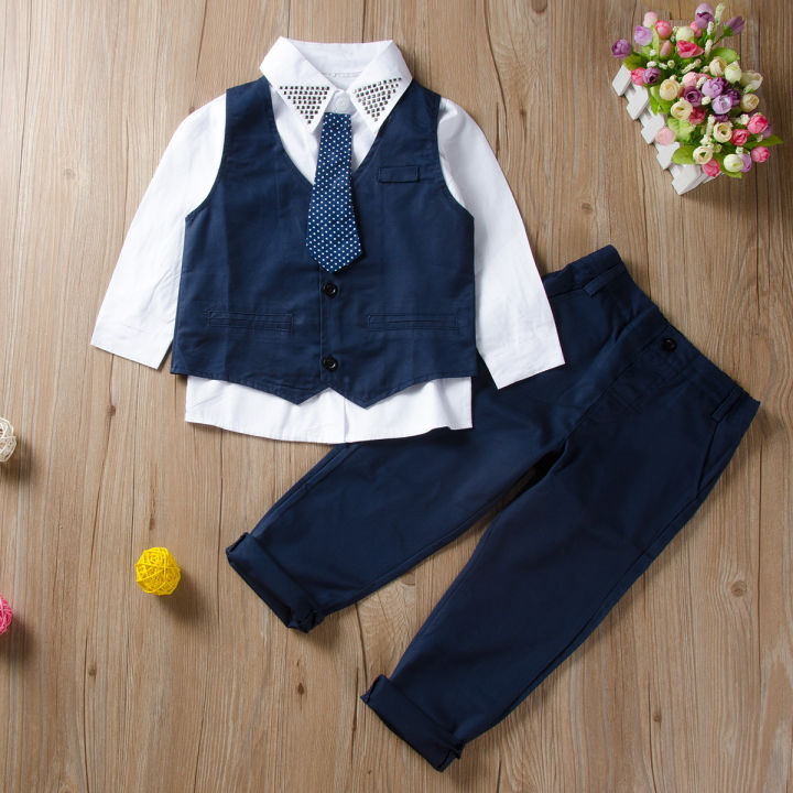 Heartandsoul- Baby Boys Gentleman Formal Suits, Tuxedo Waistcoat and Tie  and Shirt and Pants Outfits for Wedding Lazada PH