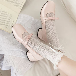 AnTas Super ลูกไม้กลวงลูกไม้ถุงเท้าผู้หญิงถุงเท้ากลางลูกวัวตาข่ายบางส่วนโบว์กองลูกวัวถุงเท้าjkฤดูร้อนสุภาพสตรีถุงเท้าลูกวัว