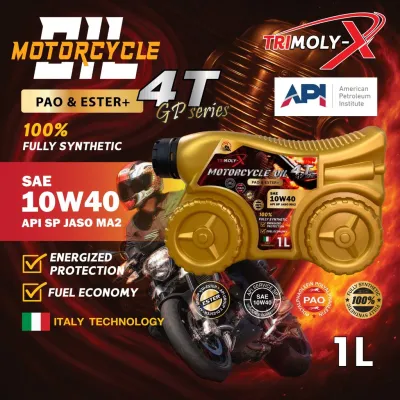 TRIMOLY-X GP SERIES 10w40 4T 1L ESTER+PAO Fully Synthetic API SP JASO MA2 Motorcycle Engine Oil Minyak Hitam Pelincir