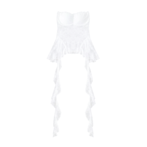 เสื้อครอป เกาะอก สีพื้น มีบราในตัว ตัวเสื้อเป็นผ้าลูกไม้ ชายเสื้อเย็บระบายปล่อยชายด้านข้าง เสื้อเบลาส์ ชุดไปทะเล #9310