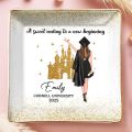 DOPTIKA A Sweet Ending To A New Beginning, Custom Graduation Jewelry Dish, 2025 Graduation Gifts For Her, Cute Gifts For College Girls, Students, Friends, Ring Holder Dish For Congratulations Gift. 