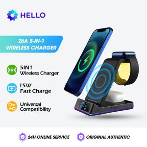 HELLO Z6A 5 in 1 Wireless Charger Stand Apple Samsung Airpods Pro IWatch Qi Fast Charging Dock 15W Charging Bracket Magnetic Suction Fast Charge