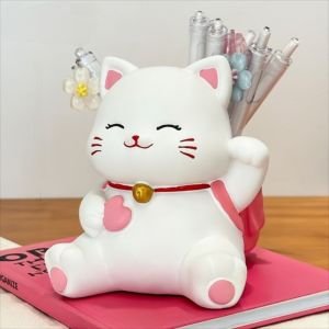 FOUNDTWO Phim hoạt hình Giá đỡ bút hình mèo nhỏ Sáng tạo Đa chức năng Giá đỡ cọ trang điểm Dễ thương Hộp lưu trữ Đồ trang trí lưu trữ trên bàn Học sinh