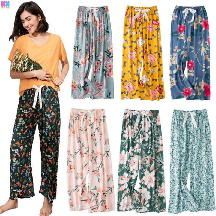 Korean Version Ladies Fashion Printed Loose Wide-Leg Pants Casual Comfortable Home Wear Fresh Cute Trousers Student Loose Pants Sister Outfit