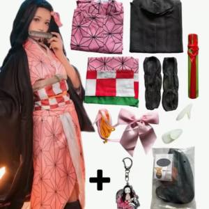 Halloween Anime Kamado Nezuko Cosplay Costume Killer Costumes Kimono Haori Wig Clogs Suit For