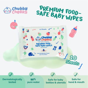 Chubby Cheeks Hypoallergenic Premium Baby Wipes Paraben-Free & Water-Filtered 100% Food-Grade Ingredients - 10 Sheets per Pack