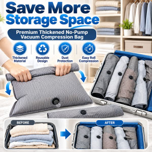 No Pump Needed Vacuum Storage Bags / Thickened Space Saving Compression Bags / High Quality Home Storage Solution / Clothes Blanket Comforter Organizer / Space Saver Vacuum Bags / Travel Storage