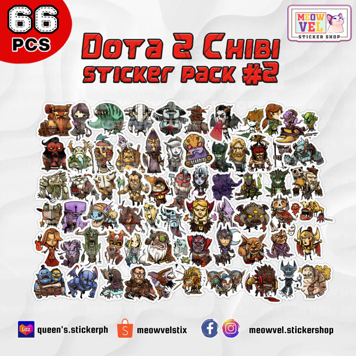 Meowvelstix 66 PCS DOTA 2 CHIBI VINYL STICKER PACK 2 FOR AQUAFLASK