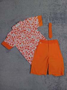 Setelan seragam batik oren sekolah paud nasional lengan pendek laki-laki