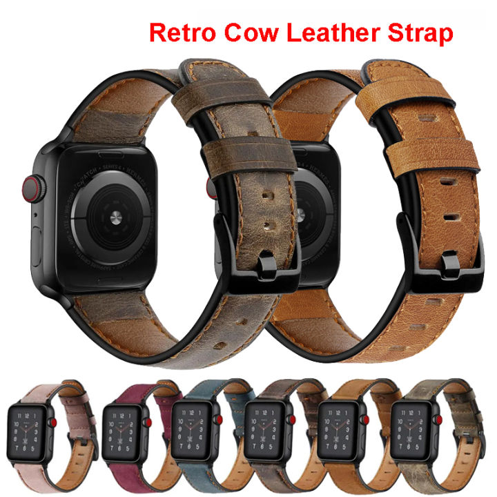 Leather Strap for Apple watch Ultra 2/1 band 49mm belt Retro Cow Leather  bracelet iWatch series 10 SE Ultra 46mm 42mm 45mm 41mm 40mm 