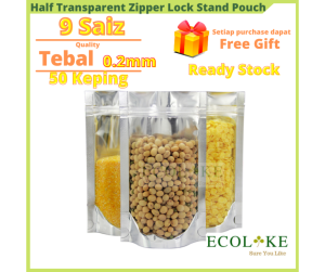 50pcs Zipper Bag Half Transparent Plastic Bag Transparent Food Storage Aluminum Plastic Packaging plastic packing gift bag -Ecolike
