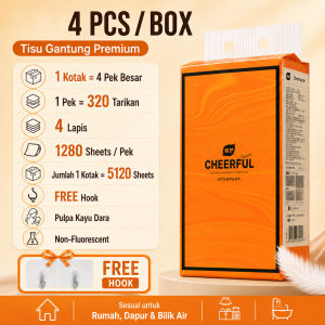 Botare 4PCS Hanging Tissue 4 Ply Facial Tissue 1280 Sheets Per Pack 320 Pulls Non-Fluorescent With Hook