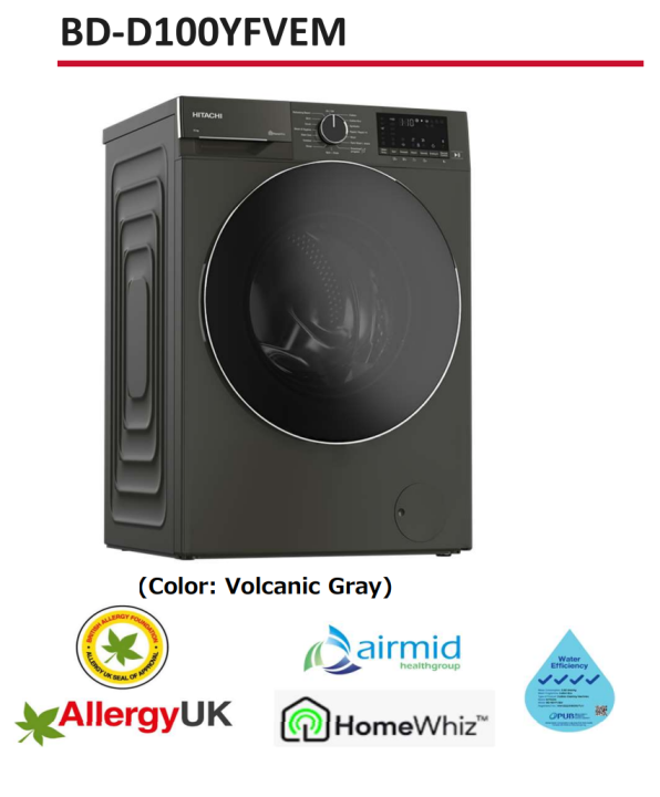 BDD100YFVEM Hitachi Inverter Front Load Washer Dryer 10/6 Kg (Gift