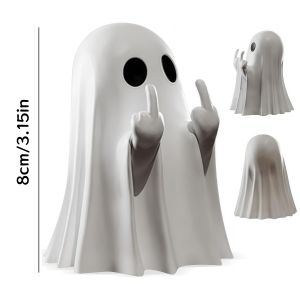 Cute Middle Finger Ghost Statue Small Spooky Halloween Decor Adorable Horror Figure Home Coffee Table Centerpiece Ornament2026
