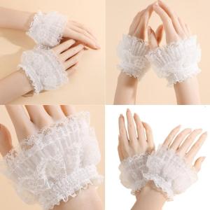 White Lace Wrist Sleeves Stretchy Fit For Outdoor Exercise Daily Wear