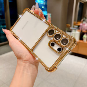 Bling Diamond Clear Phone Case For Samsung Galaxy S26 S25 S24 S23 S22 Ultra Four-Corners Rhinestone Transparent Plating Cover
