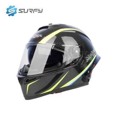 MTM Full Face Helmet Carbon Fiber Design With Star Lens Dual Visor Free Smoke Lens With ICC Sticker