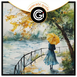 Tranh phong cảnh mùa thu màu nước. Tranh treo tường dán tường canvas trang trí. CGI-1914