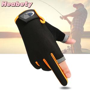 Heabety 1Pair Anti-Slip Breathable Fishing Gloves Two Finger Cut Durable Outdoor Sport