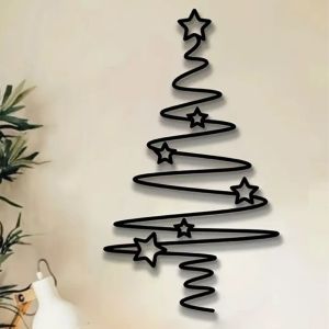 DELICACY Black Christmas Tree Wall Art Star Pattern Detachable Metal Christmas Tree Decor Lightweight Rust Resistant Wrought Iron Wall Decor Christmas