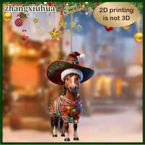 zhangxiuhua Cartoon Cute 2D Acrylic Horse Pendant Car Rearview Mirror Hanging Christmas Tree Ornament New Year Party Home Decoration