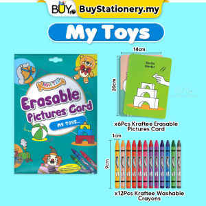Kraftee Erasable Colouring Pictures Card + Washable Crayon for Kids Set -(SET) [SpendRM70forFree Gift] Book Buku Warna