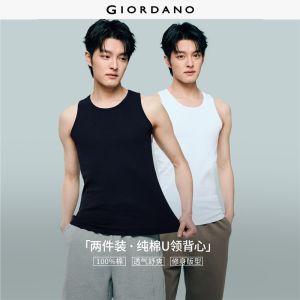Giordano Men 【Online Exclusive】Two-piece set of pure cotton solid color U-neck slim-fit vests Free Shipping 18246012