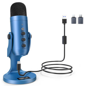 Haomuren Usb Condenser Podcast Microphone With Touch-Mute ButtonProfessional Gamer Blue Mic For PC Recording Streaming Meeting K66Blue