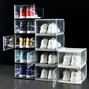One Cat Shop (Set) Sneaker Storage Box Basketball Shoes Storage Case Set Shoe Rack Set Dust-Proof Removable Folding Clamshell Plastic Shoe Box Cabinet Organizer
