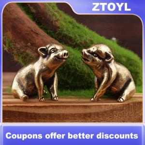【ZTOYL】 1 2Pcs Vintage Brass Pig Statue Figurine For Wealth Luck For Home Office Desk Decor Unique Ornaments Gift