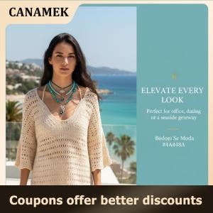 【 CANAMEK 】 Women Boho Blue Natural Stone Beads Choker Necklace Ethnic Style Handmade Jewelry Summer Fashion Accessory for Daily Wear