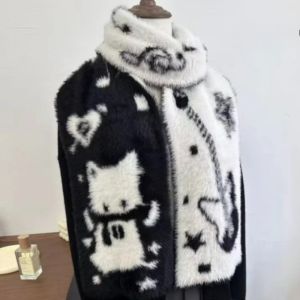 NOWNICE Double-Sided Velvet Winter Scarf Warm Guitar Cat Imitation Mink Wool Scarf Cute Soft Shawl Wrap Women