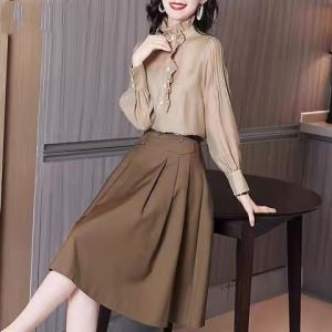 Set Công Sở Áo Sơ Mi Đũi + Chân Váy Cạp Chun Sau
